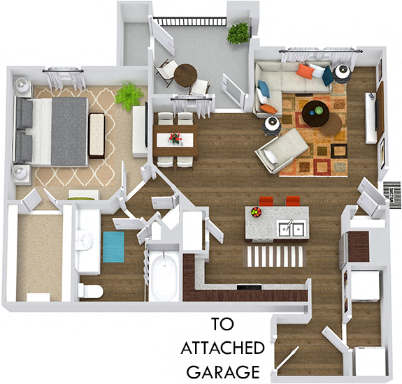 Floor plan for 1 bed, 1 bath, 775 sqft